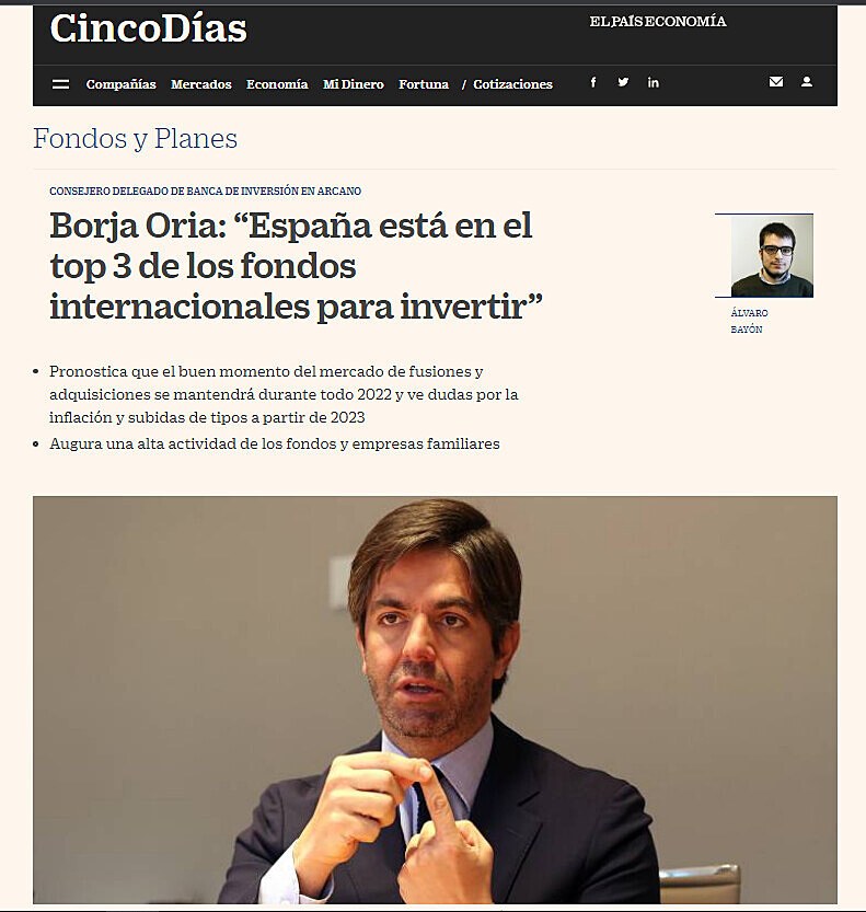 Borja Oria: Espaa est en el top 3 de los fondos internacionales para invertir